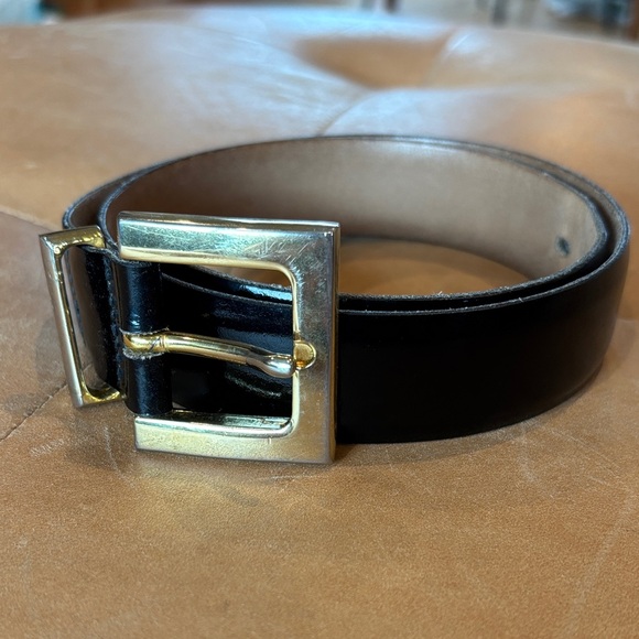 Brooks Brothers Black Patent Leather Belt with Gold Buckle main image 6